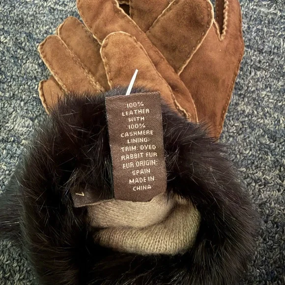 Coach Brown Suede Gloves with Black Faux Fur Cuff and Buckle - Picture 6 of 6